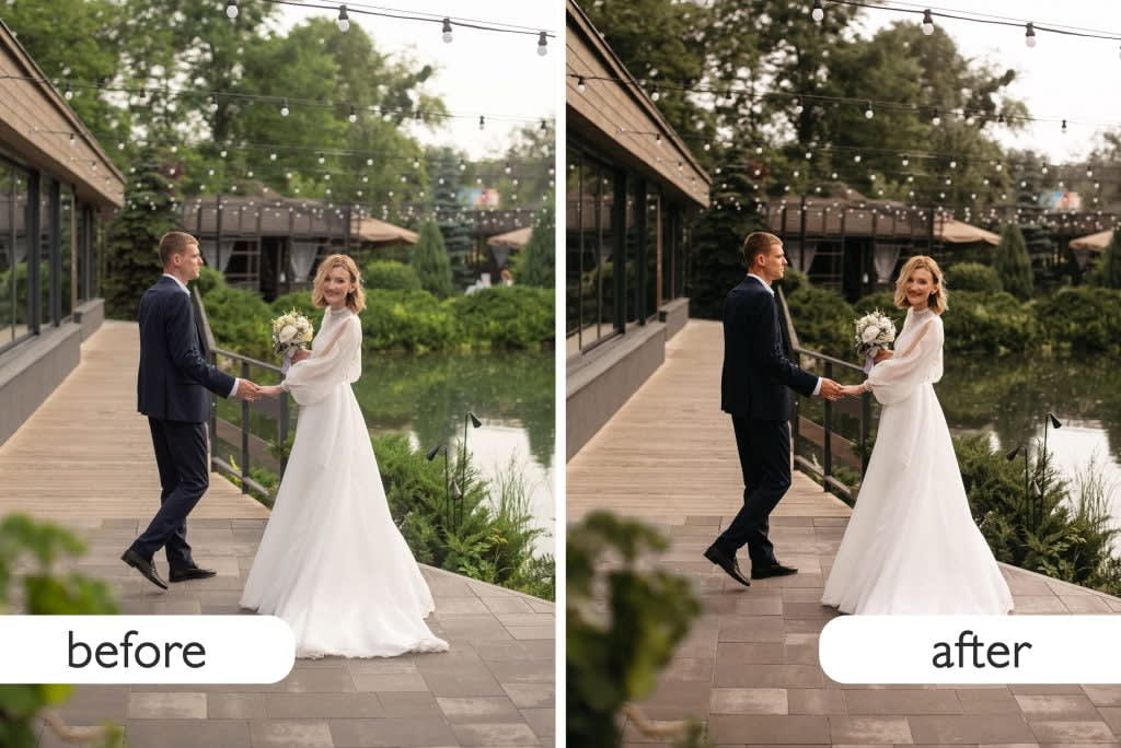 Wedding post production processing service photo retouching before after 1 min